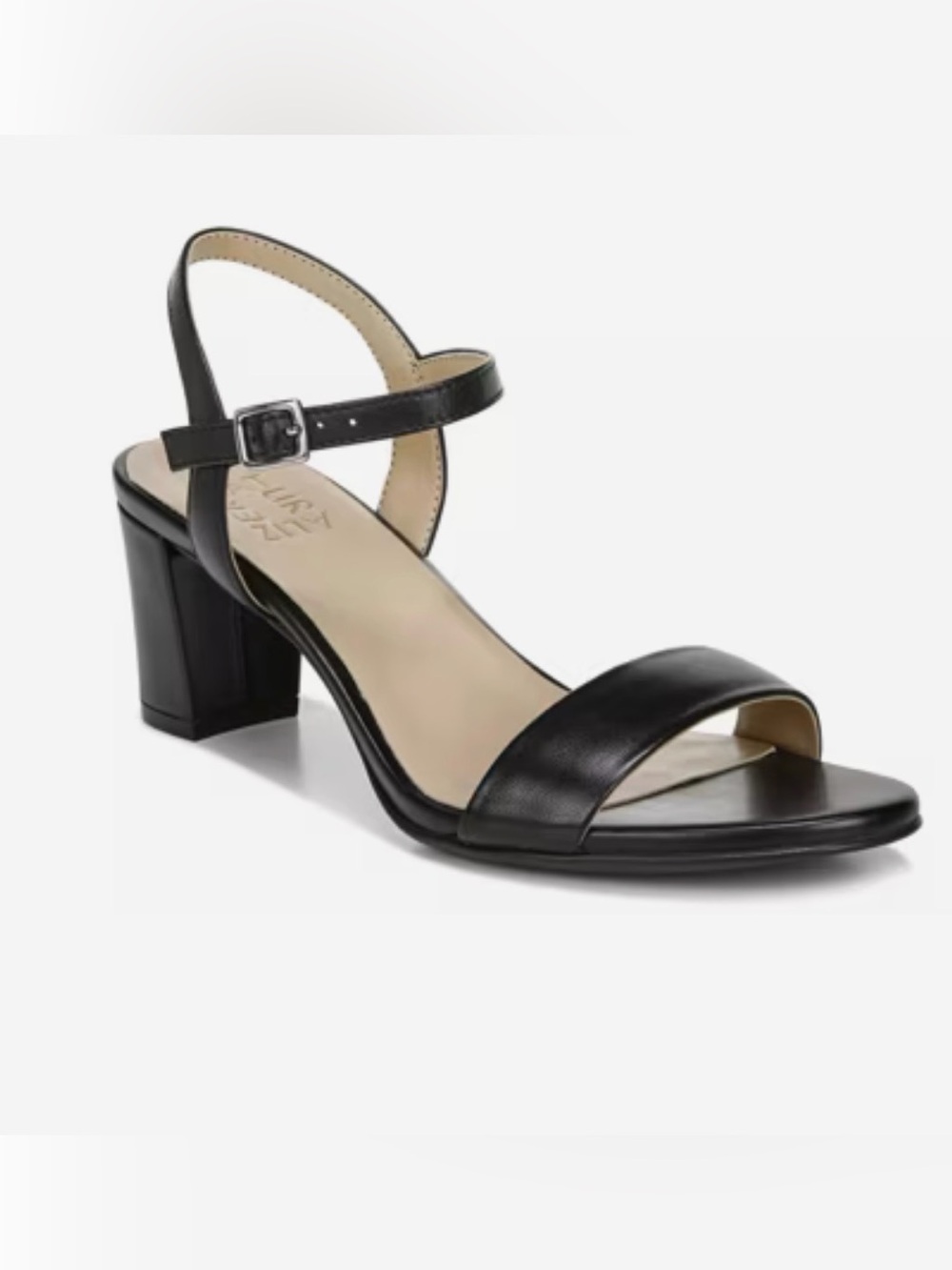 Naturalizer Black Leather Mid Block Heel Sandal